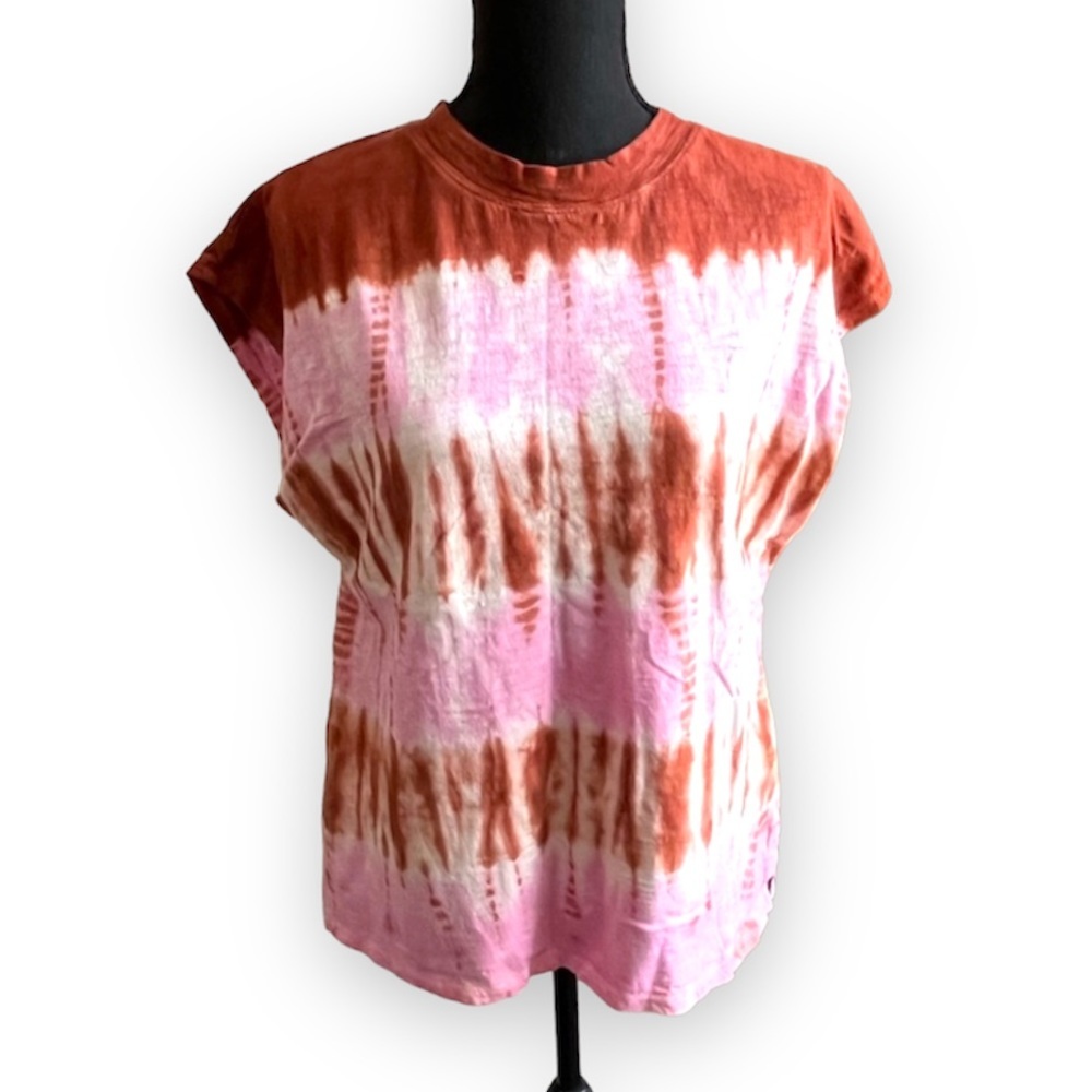 UNIVERSAL threads copper brown and pink tie dye cap sleeve T-shirt